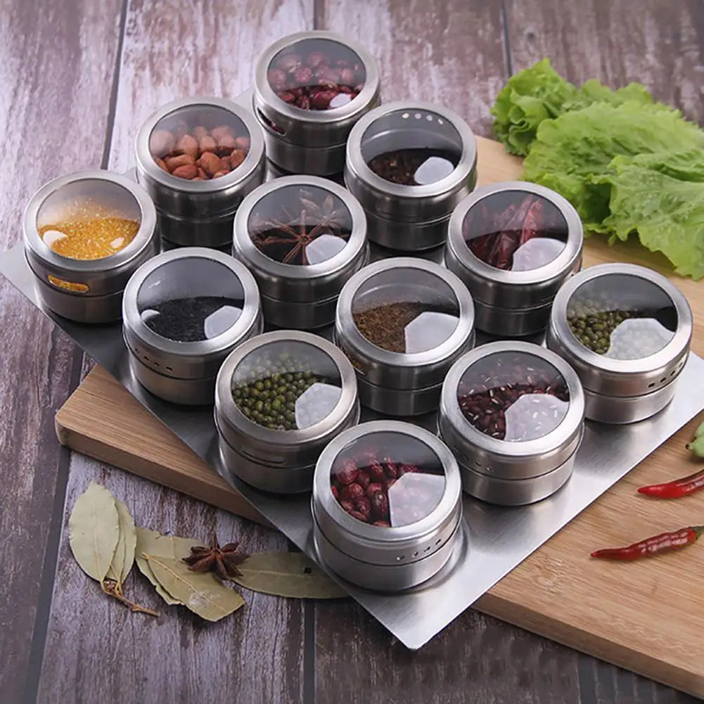 1pc Magnetic Spice Tin Stainless Steel Spice Jar with Clear Shaker Lid Pepper Spice Storage Jar