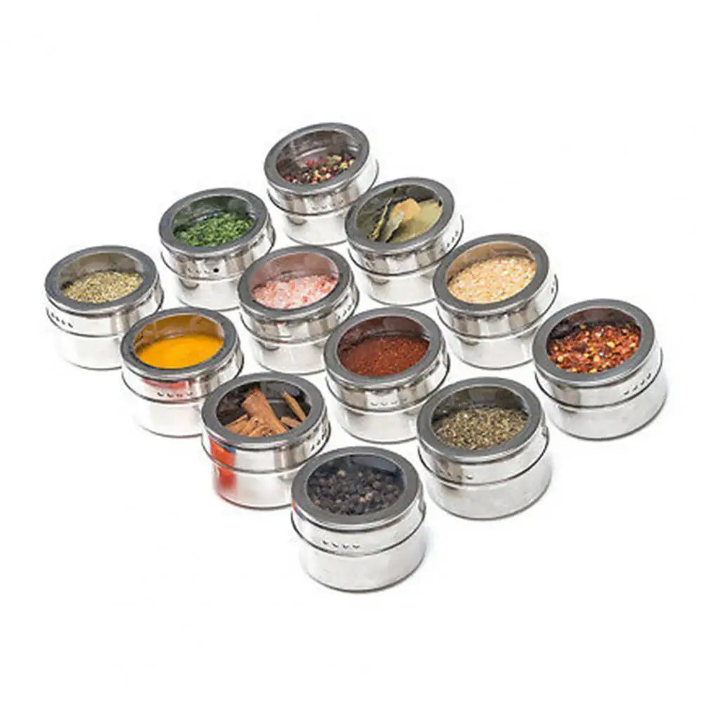 1pc Magnetic Spice Tin Stainless Steel Spice Jar with Clear Shaker Lid Pepper Spice Storage Jar