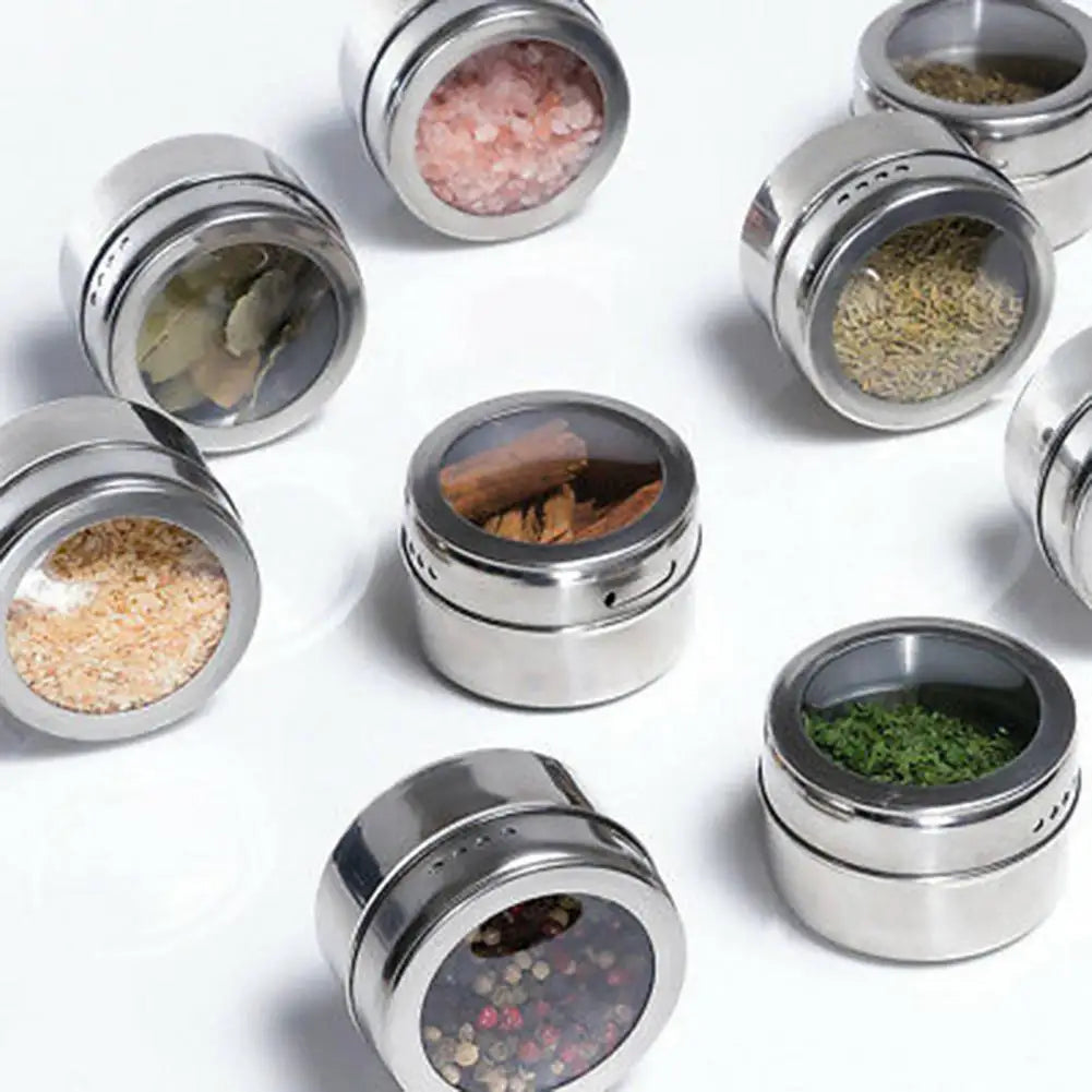 1pc Magnetic Spice Tin Stainless Steel Spice Jar with Clear Shaker Lid Pepper Spice Storage Jar