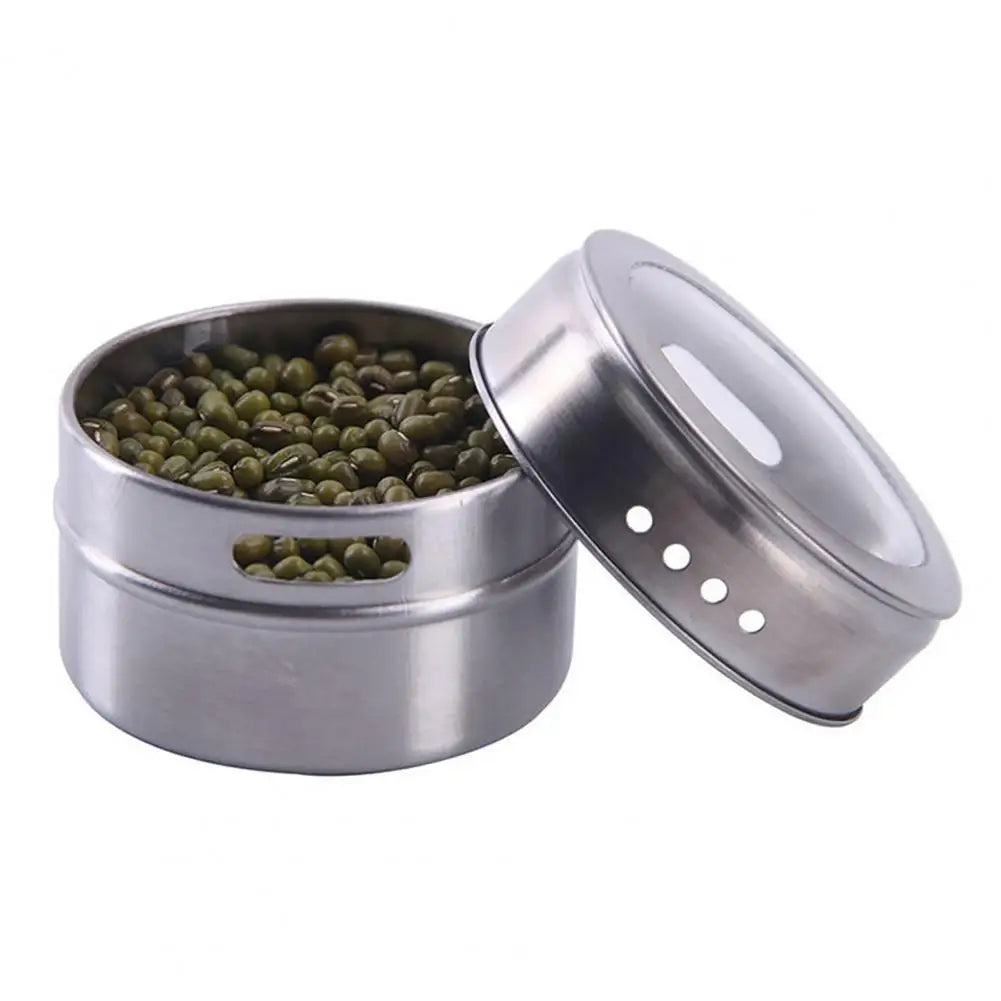 1pc Magnetic Spice Tin Stainless Steel Spice Jar with Clear Shaker Lid Pepper Spice Storage Jar