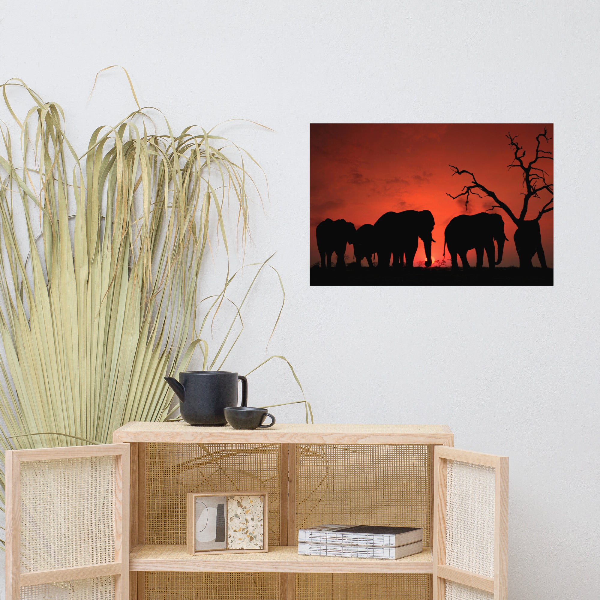 Elephant sunset Poster