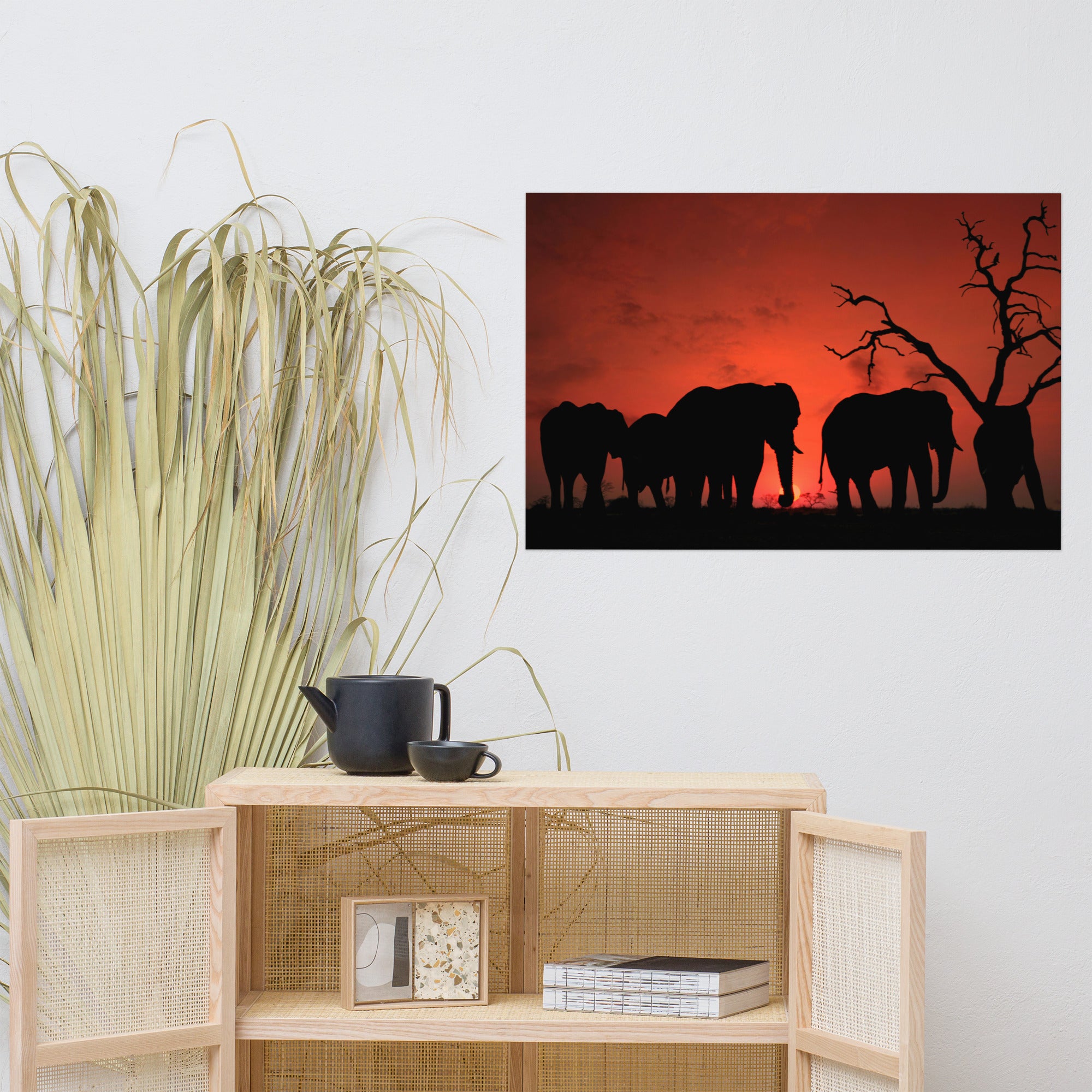 Elephant sunset Poster