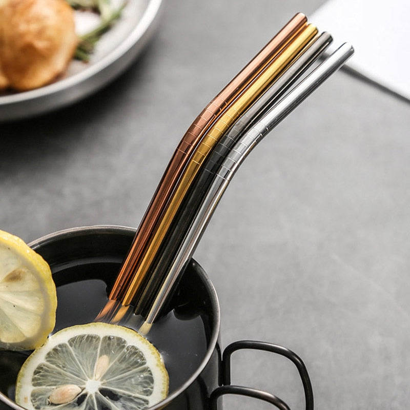 Metal Drinking Straws Eco Friendly Stainless Steel Straws with Silicone Maintainer Tips Reusable Straw Brush Pouch