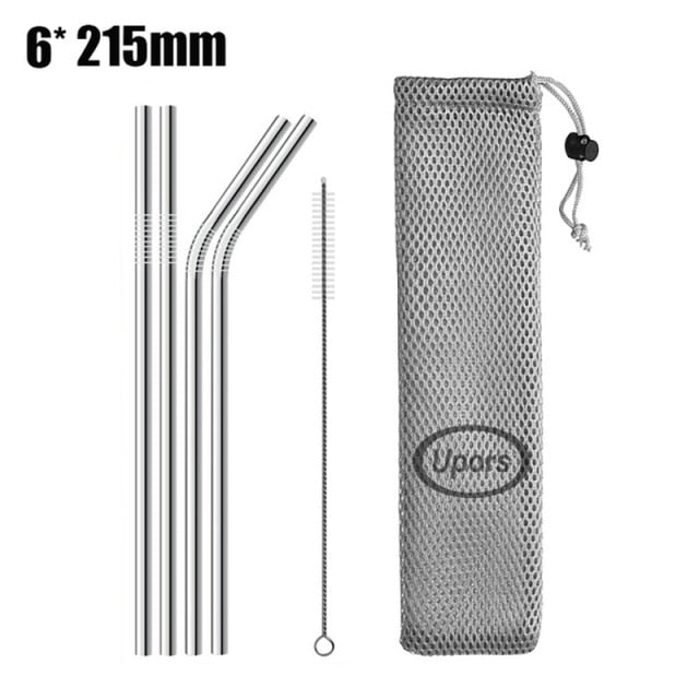 Metal Drinking Straws Eco Friendly Stainless Steel Straws with Silicone Maintainer Tips Reusable Straw Brush Pouch