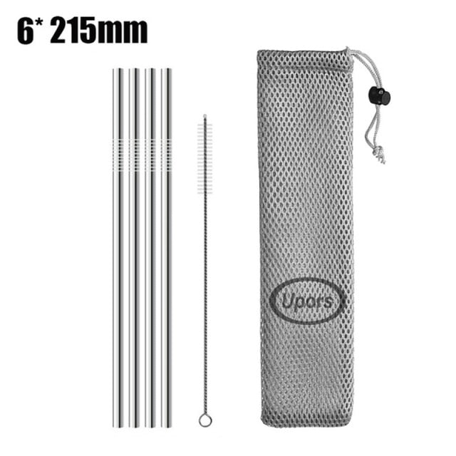 Metal Drinking Straws Eco Friendly Stainless Steel Straws with Silicone Maintainer Tips Reusable Straw Brush Pouch