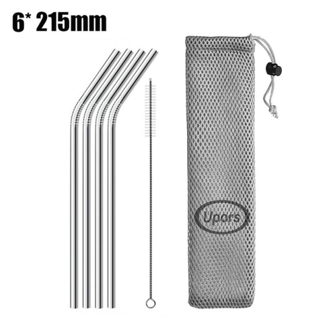 Metal Drinking Straws Eco Friendly Stainless Steel Straws with Silicone Maintainer Tips Reusable Straw Brush Pouch