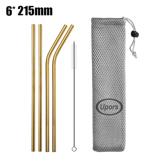 Metal Drinking Straws Eco Friendly Stainless Steel Straws with Silicone Maintainer Tips Reusable Straw Brush Pouch