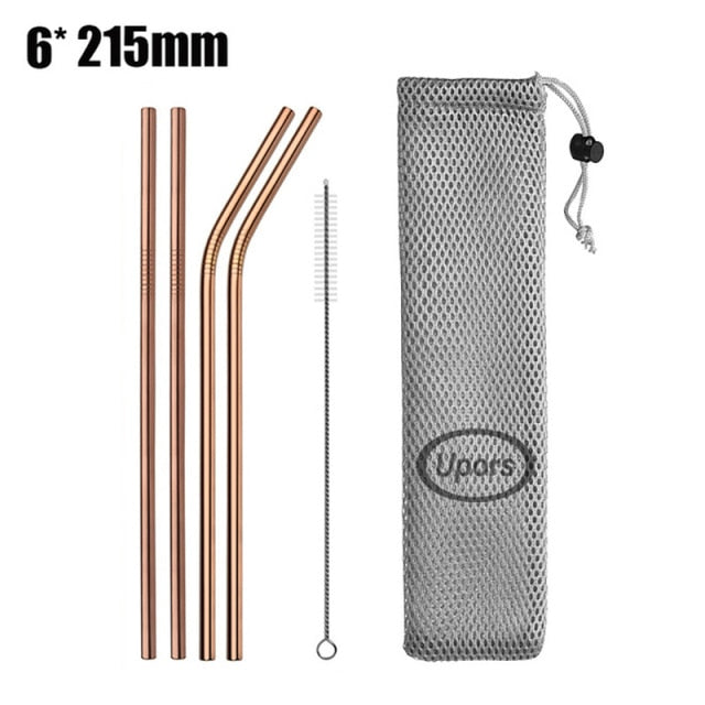 Metal Drinking Straws Eco Friendly Stainless Steel Straws with Silicone Maintainer Tips Reusable Straw Brush Pouch