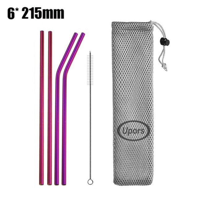 Metal Drinking Straws Eco Friendly Stainless Steel Straws with Silicone Maintainer Tips Reusable Straw Brush Pouch