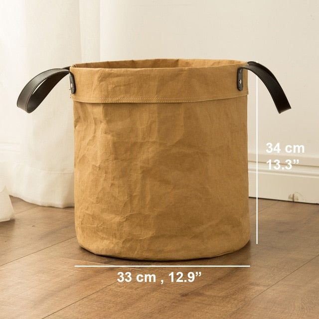 Tyvek laundry basket canvas Toy Storage Box Splice flexible veneer brown paper handbag burlywood Dirty clothes organizer Bin