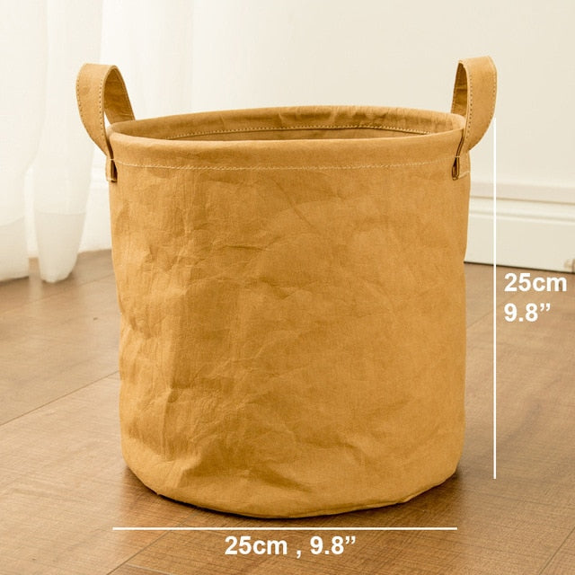 Tyvek laundry basket canvas Toy Storage Box Splice flexible veneer brown paper handbag burlywood Dirty clothes organizer Bin