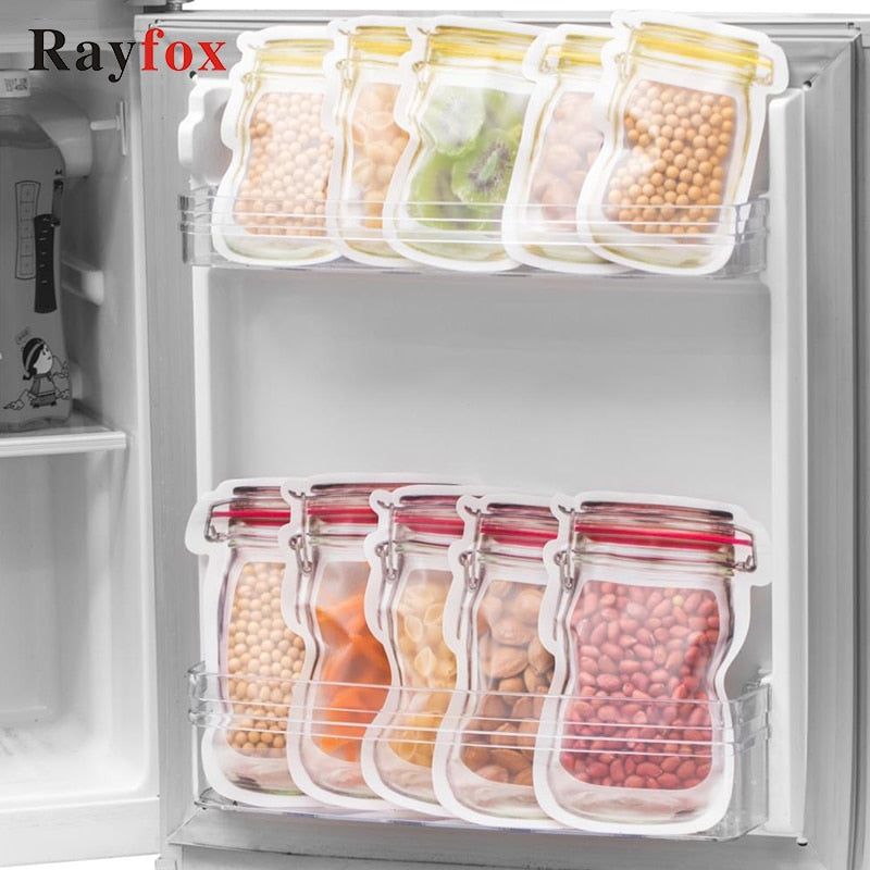 10 PCs Multifunction Kitchen Accessories Reusable Mason Jar Food Storage Bag Snacks Ziplock Bags Home Gadgets Kitchen Organizer