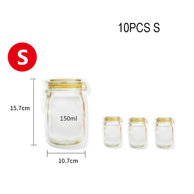 10 PCs Multifunction Kitchen Accessories Reusable Mason Jar Food Storage Bag Snacks Ziplock Bags Home Gadgets Kitchen Organizer