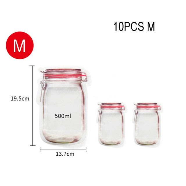 10 PCs Multifunction Kitchen Accessories Reusable Mason Jar Food Storage Bag Snacks Ziplock Bags Home Gadgets Kitchen Organizer