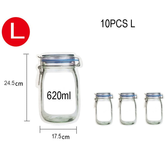 10 PCs Multifunction Kitchen Accessories Reusable Mason Jar Food Storage Bag Snacks Ziplock Bags Home Gadgets Kitchen Organizer