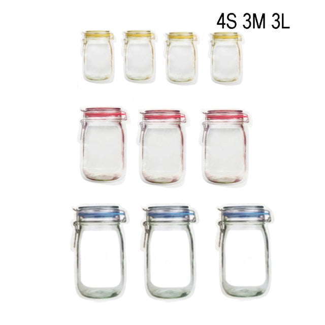 10 PCs Multifunction Kitchen Accessories Reusable Mason Jar Food Storage Bag Snacks Ziplock Bags Home Gadgets Kitchen Organizer