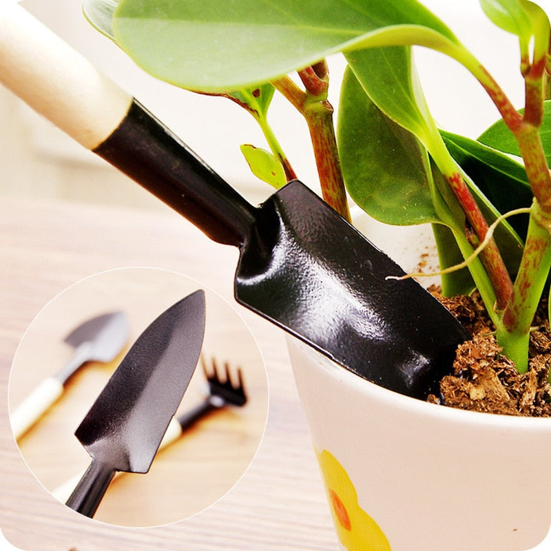 3 Pcs/set Mini Spade Shovel Harrow Flowerpot Tools Potted Plants Maintenance Wooden Handle Plant Soil Shovels Gardening Tools