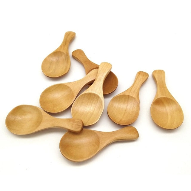 8Pcs Small Wooden Salt Spoon Solid Wood Condiments Spoon Handmade Honey Teaspoon Seasoning Sugar Coffee Tea Jam Mustard Ice Cream