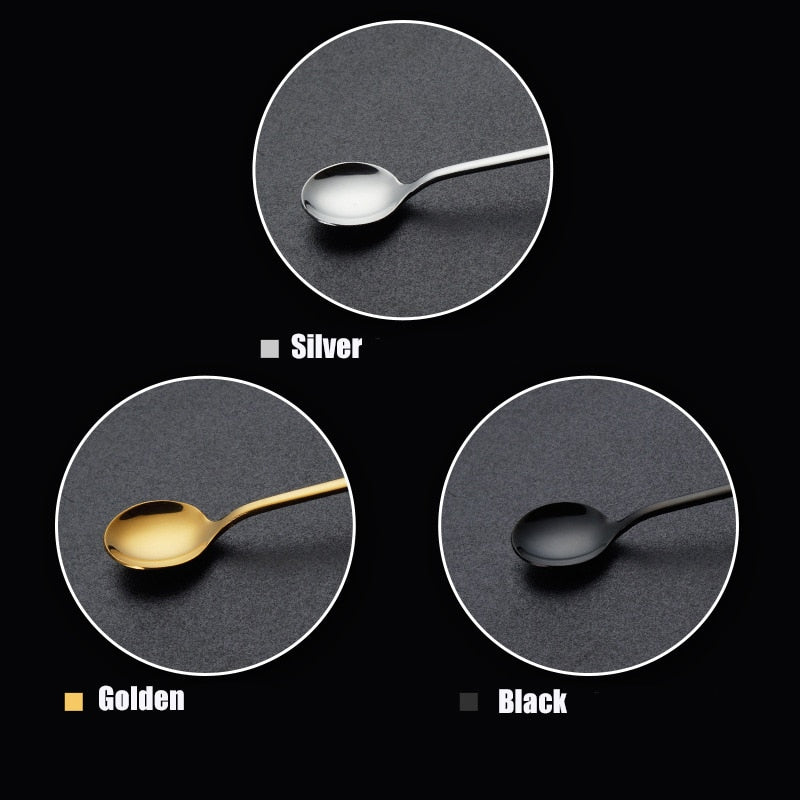 Tea Coffee Mixing Spoon Round Shape Stainless Steel Dessert Ice Cream Fruit Spoon Teaspoons Drink Tableware 1pcs