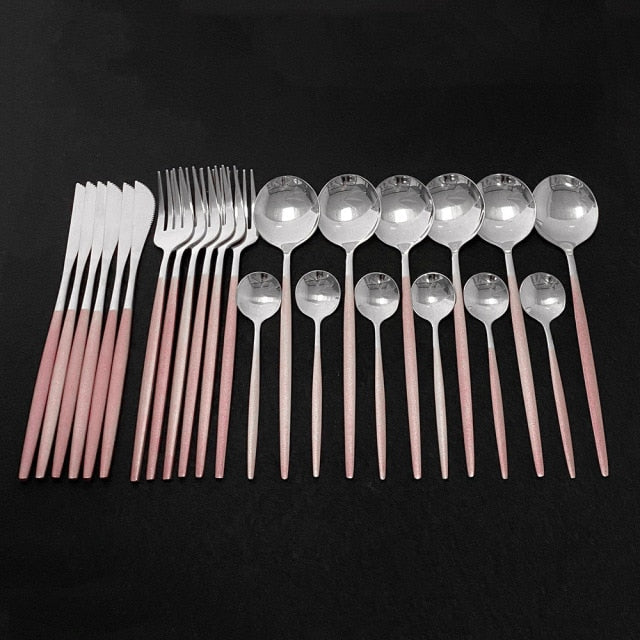 24Pcs Colorful Dinnerware Set Stainless Steel Cutlery Set Kitchen Mirror Gold Tableware Set Knife Fork Spoon Dinner Set