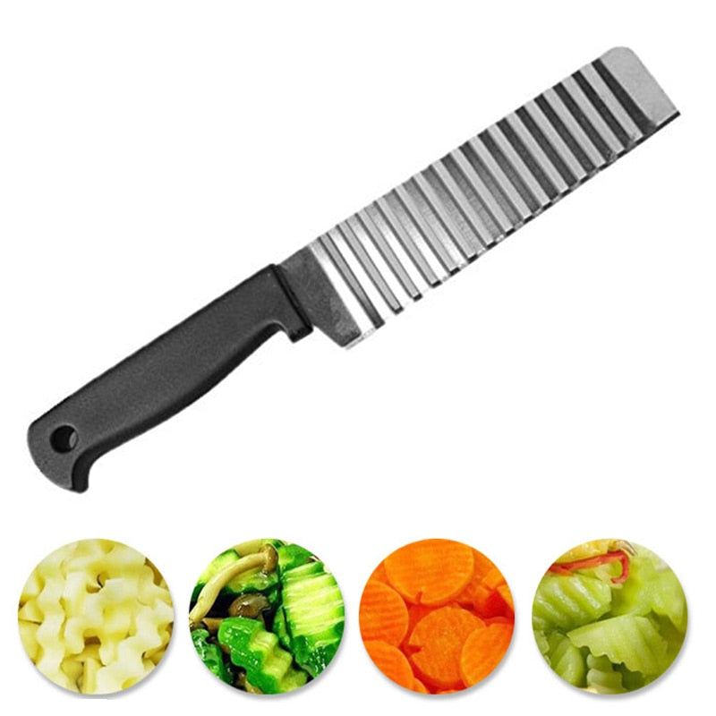 Potato French Fry Cutter Stainless Steel Serrated Blade Slicing vegetable Fruits slicer Wave Knife Chopper Kitchen Accessories