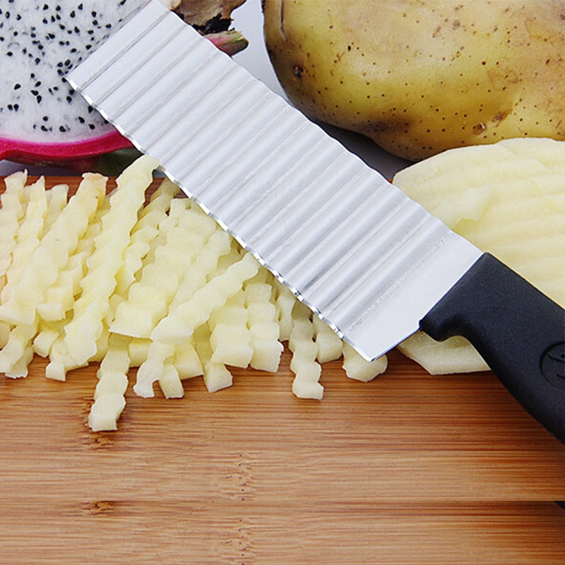 Potato French Fry Cutter Stainless Steel Serrated Blade Slicing vegetable Fruits slicer Wave Knife Chopper Kitchen Accessories