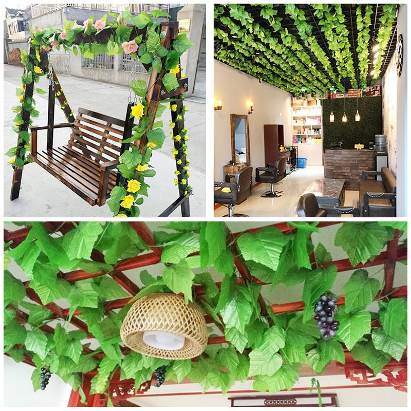 230cm Green Silk Artificial Hanging Ivy Leaf Plants vines leaves 1Pcs diy For Home Bathroom Decoration Garden Party Decor