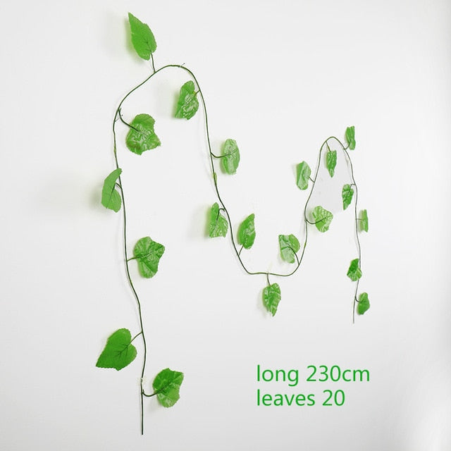 230cm Green Silk Artificial Hanging Ivy Leaf Plants vines leaves 1Pcs diy For Home Bathroom Decoration Garden Party Decor