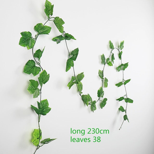 230cm Green Silk Artificial Hanging Ivy Leaf Plants vines leaves 1Pcs diy For Home Bathroom Decoration Garden Party Decor