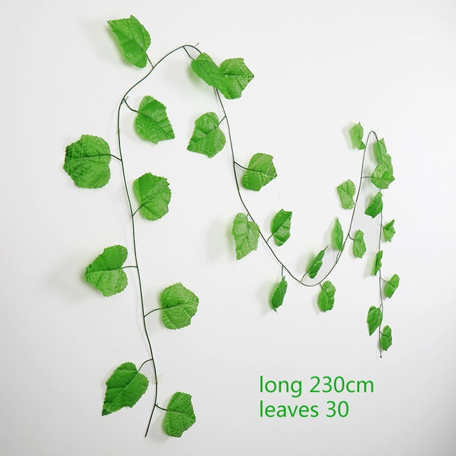 230cm Green Silk Artificial Hanging Ivy Leaf Plants vines leaves 1Pcs diy For Home Bathroom Decoration Garden Party Decor