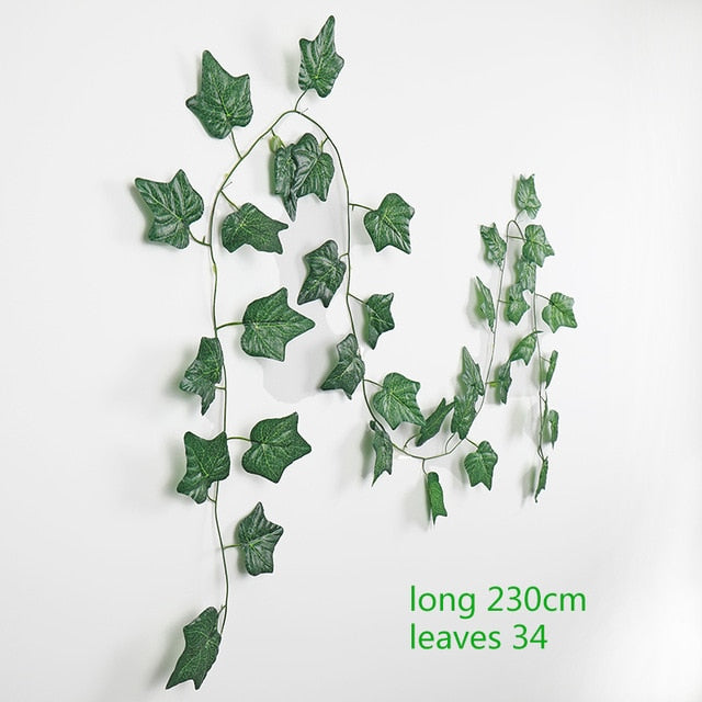 230cm Green Silk Artificial Hanging Ivy Leaf Plants vines leaves 1Pcs diy For Home Bathroom Decoration Garden Party Decor