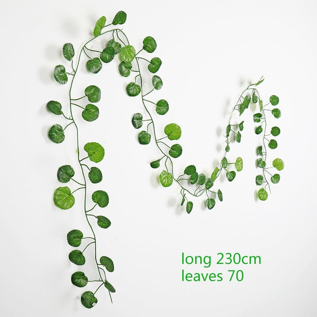 230cm Green Silk Artificial Hanging Ivy Leaf Plants vines leaves 1Pcs diy For Home Bathroom Decoration Garden Party Decor