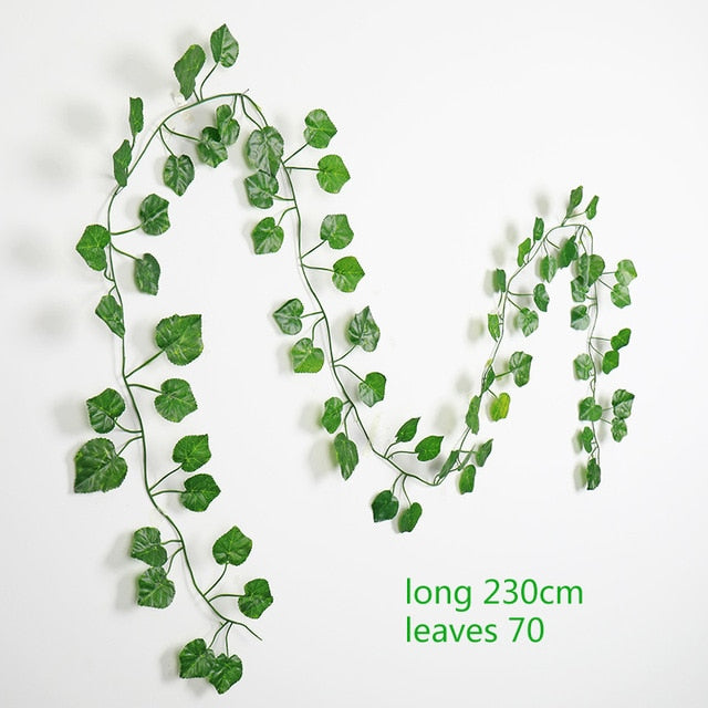 230cm Green Silk Artificial Hanging Ivy Leaf Plants vines leaves 1Pcs diy For Home Bathroom Decoration Garden Party Decor