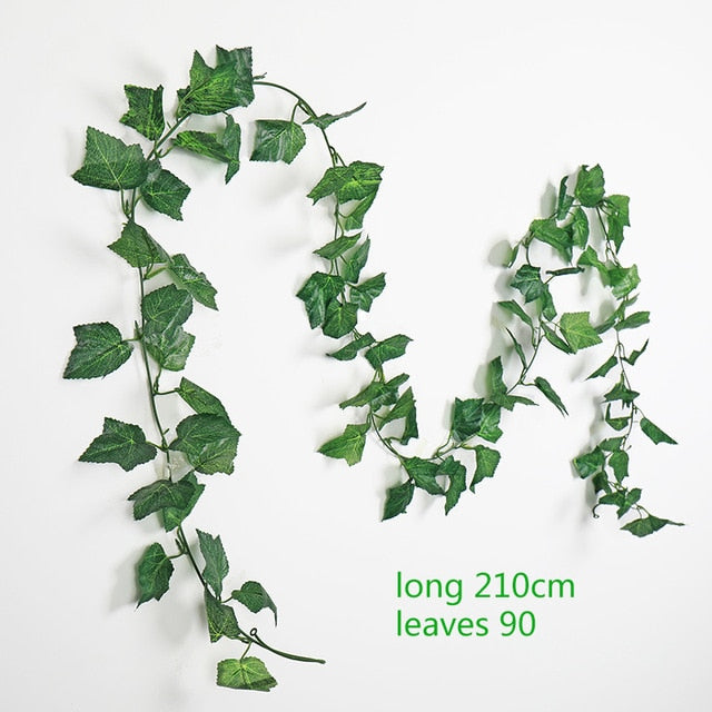 230cm Green Silk Artificial Hanging Ivy Leaf Plants vines leaves 1Pcs diy For Home Bathroom Decoration Garden Party Decor