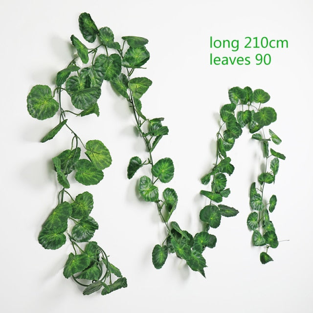 230cm Green Silk Artificial Hanging Ivy Leaf Plants vines leaves 1Pcs diy For Home Bathroom Decoration Garden Party Decor