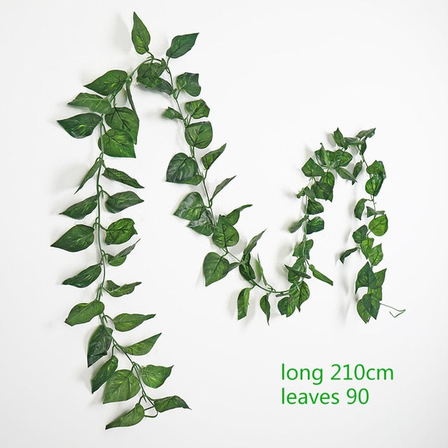 230cm Green Silk Artificial Hanging Ivy Leaf Plants vines leaves 1Pcs diy For Home Bathroom Decoration Garden Party Decor