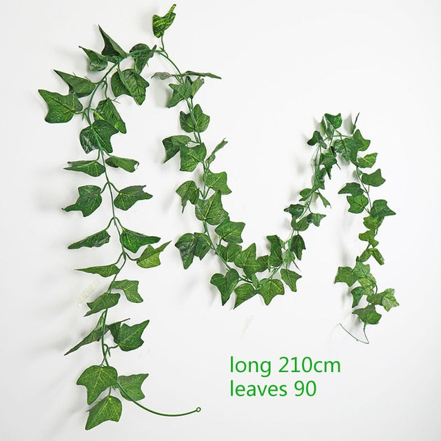 230cm Green Silk Artificial Hanging Ivy Leaf Plants vines leaves 1Pcs diy For Home Bathroom Decoration Garden Party Decor