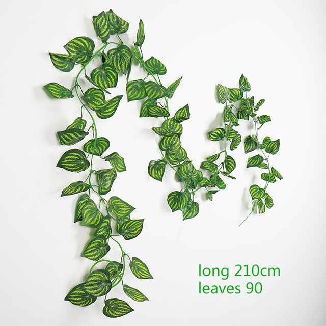 230cm Green Silk Artificial Hanging Ivy Leaf Plants vines leaves 1Pcs diy For Home Bathroom Decoration Garden Party Decor