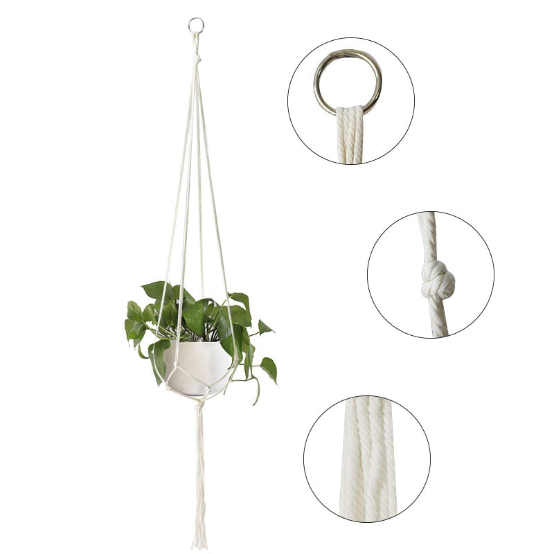 1Pc Handmade Macrame Plant Hanger Flowerpot Holder Basket Hanging Flowerpot Net Hanger For Countyard Home Garden Wall Decoration