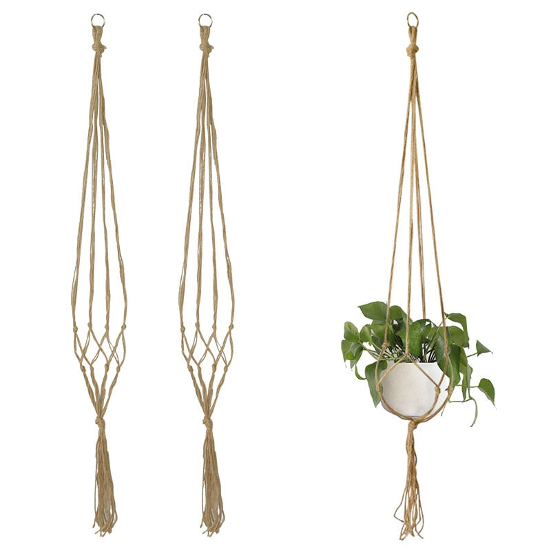 1Pc Handmade Macrame Plant Hanger Flowerpot Holder Basket Hanging Flowerpot Net Hanger For Countyard Home Garden Wall Decoration