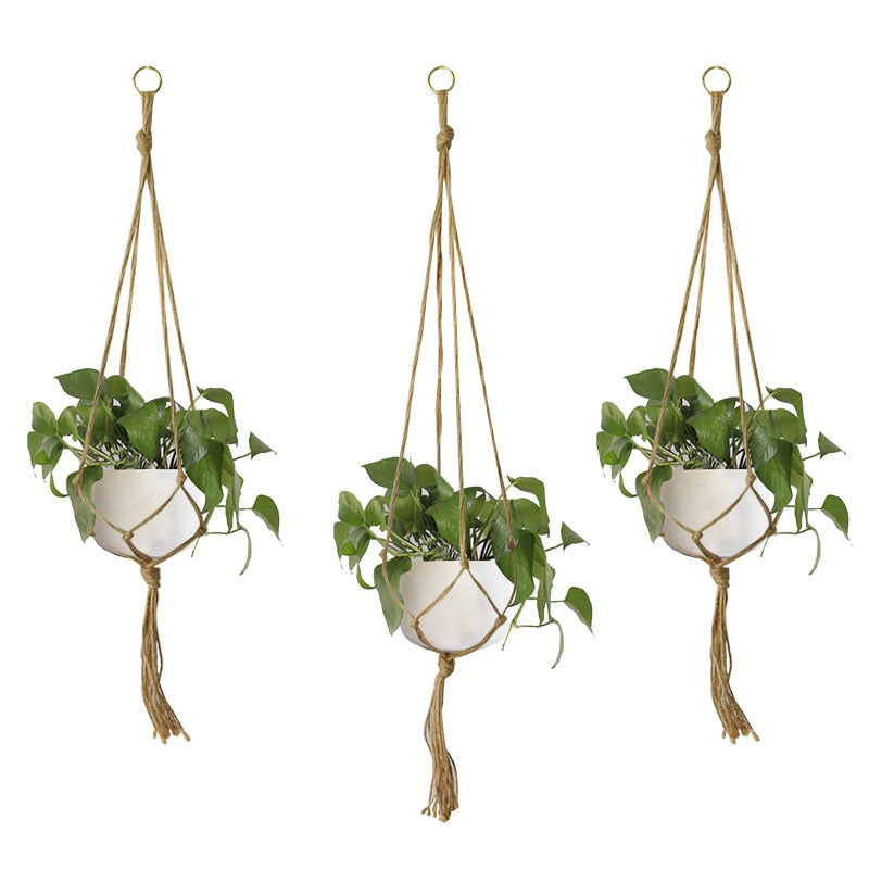 1Pc Handmade Macrame Plant Hanger Flowerpot Holder Basket Hanging Flowerpot Net Hanger For Countyard Home Garden Wall Decoration