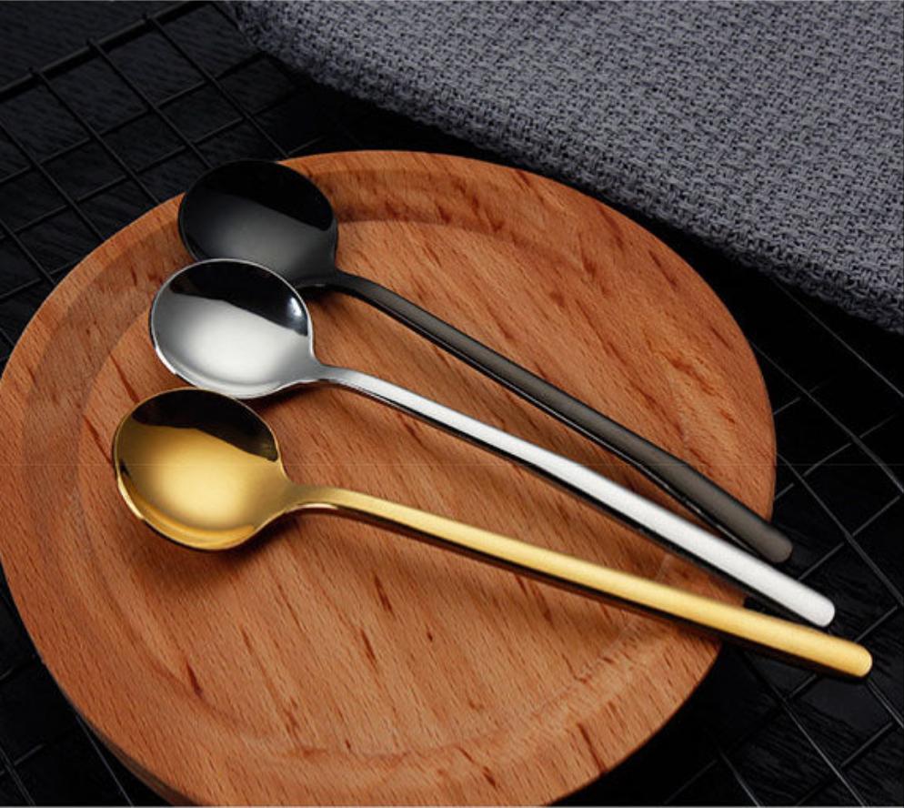 Tea Coffee Mixing Spoon Round Shape Stainless Steel Dessert Ice Cream Fruit Spoon Teaspoons Drink Tableware 1pcs