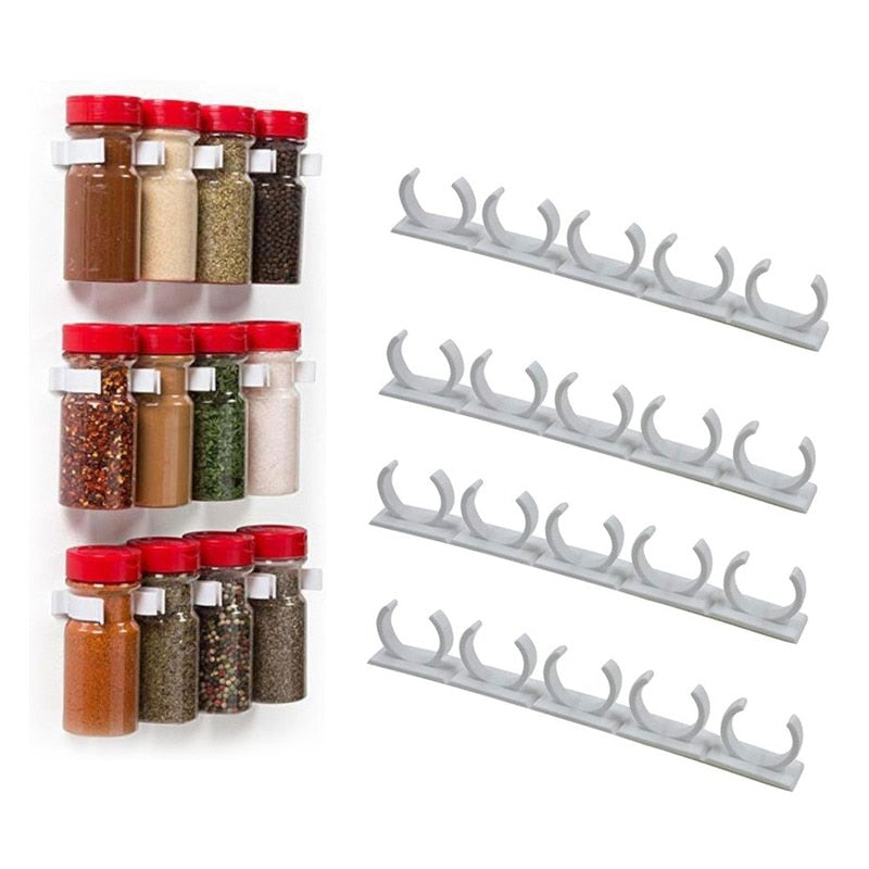 2/4 Pcs Kitchen Storage Rack Wall Mount Ingredient Spice Bottle Rack Plastic Clip Rack Cabinet Door Hooks Jar Spice Holder Tools