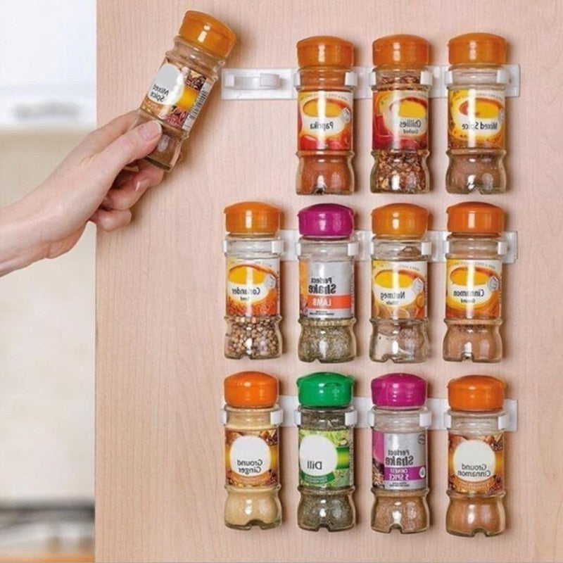 2/4 Pcs Kitchen Storage Rack Wall Mount Ingredient Spice Bottle Rack Plastic Clip Rack Cabinet Door Hooks Jar Spice Holder Tools