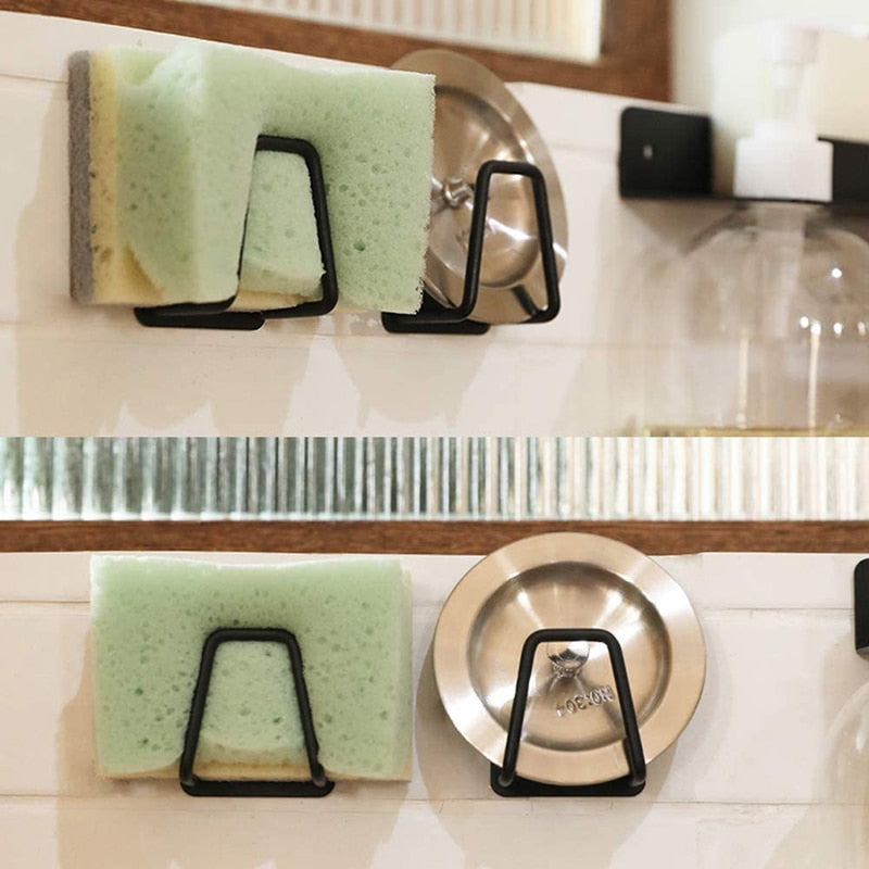 Stainless Steel Kitchen Sponge Rack Punch-free Paste Sink Drain Rack Storage Tool Wall-mounted Hook Accessories